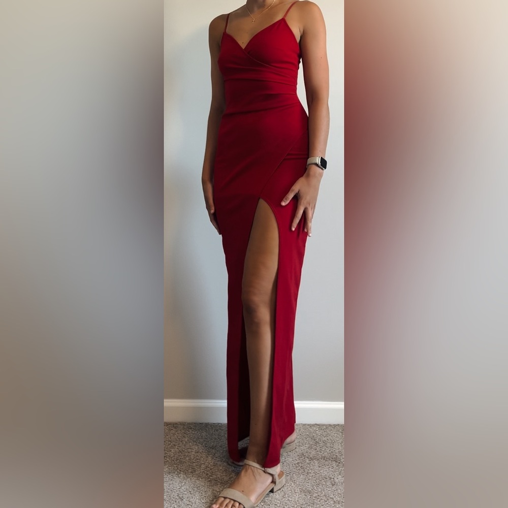 Windsor Formal High Slit Wrap Dress - Red